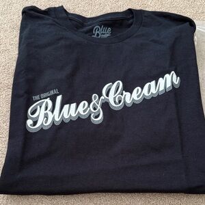 Blue & Cream Black Tee with White Logo